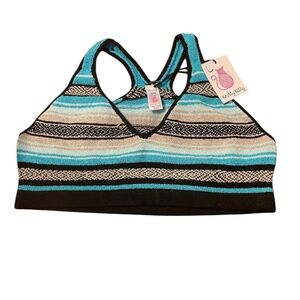 Knitty-Kitty Bralette S L  Knit Bra Blue Grey Stripes Pullover Crop Bikini Top